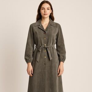 Vintage Casa Aries Gray Suede Belted Trench Coat Dress | Size 44 (Fits S/M)